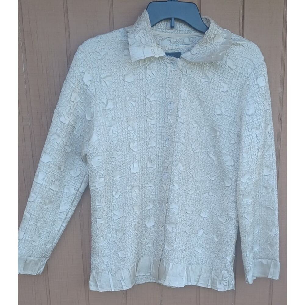Cream Textured Jacket Blouse 2 Piece Set M L Romantic Mother Bride - Picture 5 of 13